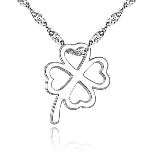 

pendant necklaces collier trendy lucky clover silver color hollow four leaves necklace for woman girlfriend valentine's day gift