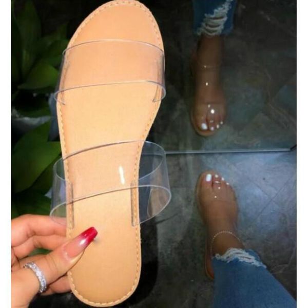 

plus size 37 41 fashion transparent women mules shoes flat heel slides summer ladies slippers solid wholesale sandalias mujer, Black