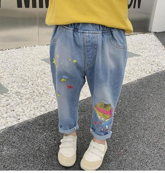 

jeans girls' 2021 spring and autumn style casual cartoon pants, Blue