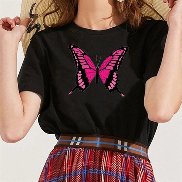 

pink monarch butterfly printed mens t shirt and women short sleeve harajuku graphic summer casual fashion tees female, White;black