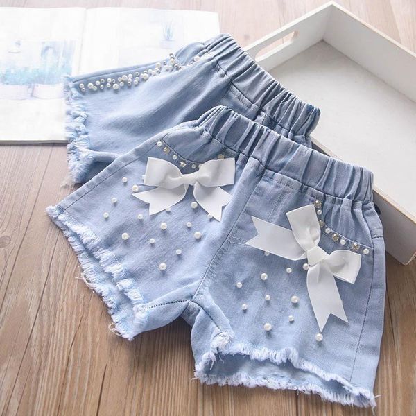 

bow pearl denim shorts girls children's clothing wholesale, Black