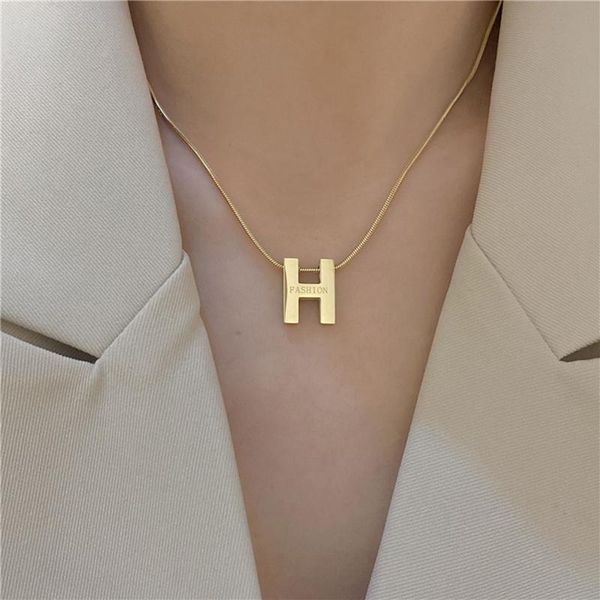 

chokers srcoi minimalism letter h charms snake bone chain choker necklaces for women girls gifts titanium steel party daily pendant, Golden;silver