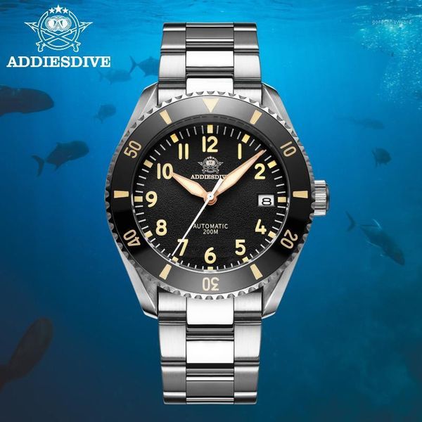 

addiesdive my h9 luxury watch sapphire crystal nh35 super luminous ceramic bezel retro 200m diver men's automatic watches wristwatches, Slivery;brown