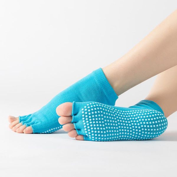

women sport yoga socks 1 pair anti slip silicone gym fitness pilates colorful cotton slippers dance protector for lady sports, Black