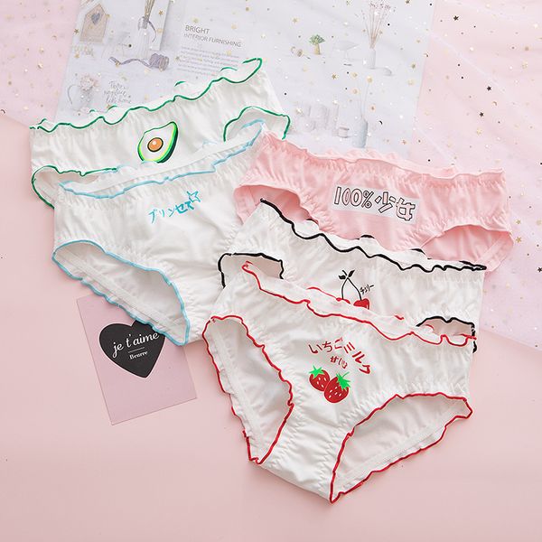 

ruffles ee strawberry pattern underwear women's cotton menstrual panties sweet girls lingerie female briefs, Black;pink
