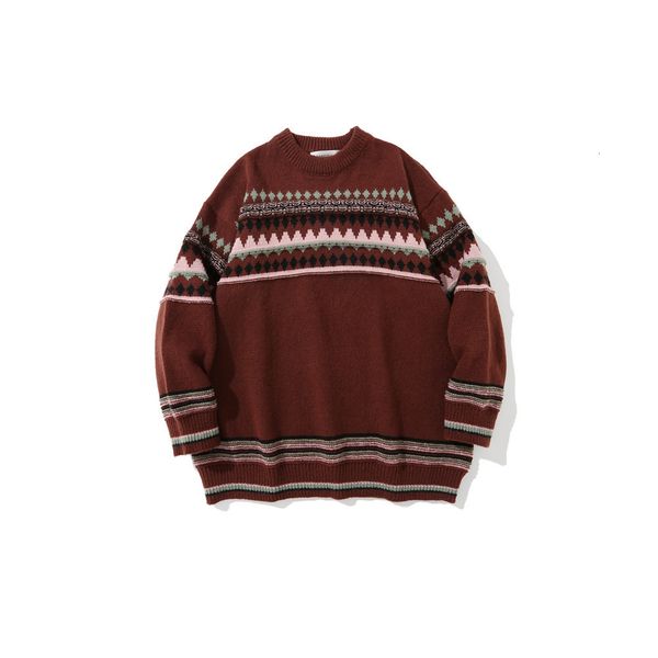 

sweater knit jacquard ted men's bf lazy wind loose round neck t shirt street fashion brand bottom pullover, White;black