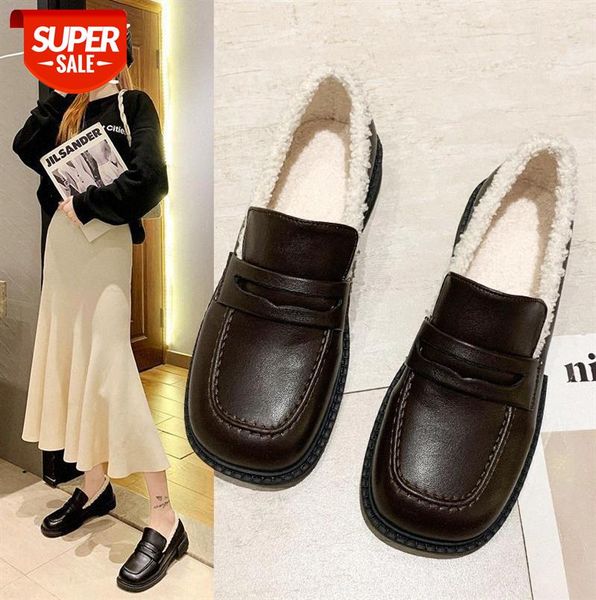 

japanese small leather shoes female british retro korean round-toe students a pedal flat #bs4n