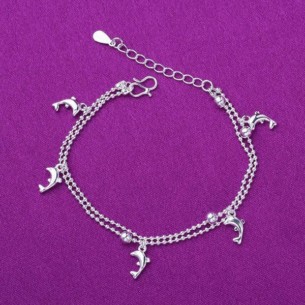 

link, chain 925 sterling silver dolphin charm bracelets link double layer anklet for women party wedding jewelry a180, Black