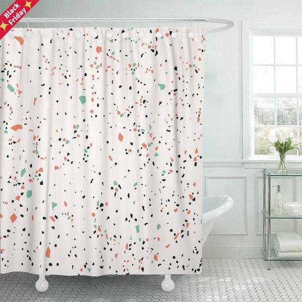 

black stone terrazzo marble gray abstract architecture waterproof polyester fabric shower curtain 72 x inches set with hooks curtains