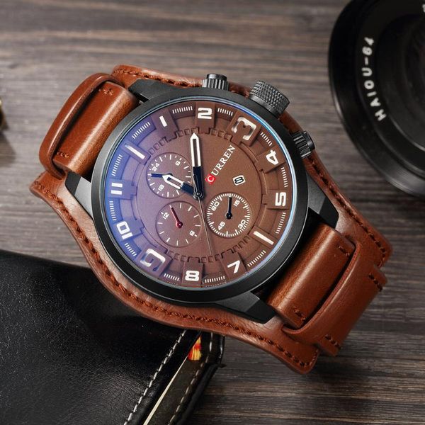 

wristwatches curren brand fashion luxury men's watch date clock sports military leather waterproof quartz business watches, Slivery;brown
