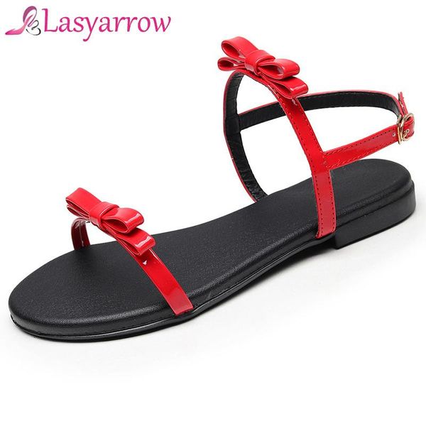 

lasyarrow 2021 summer lady's bow tie flat sandals casual fashion female beach flip flops women shoes flats sandalias mujer, Black