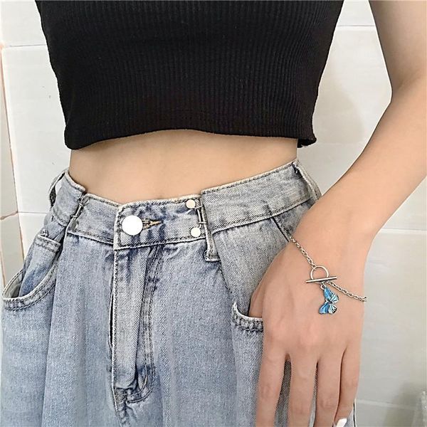 

link, chain classic enamel blue butterfly pendant bracelets simple silver color bracelet for women girlfriend gift jewelry, Black