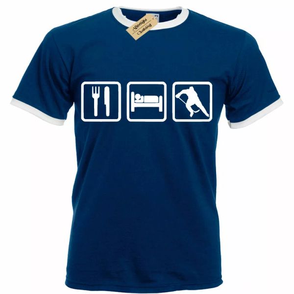 

eat sleep hockey t shirt ringer gift tee top, White;black