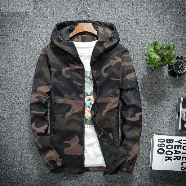 

men's jackets casual jacket hooded camouflage loose zipper thin blouse 2021 spring and autumn latest street fashion clothing m-5xl, Black;brown