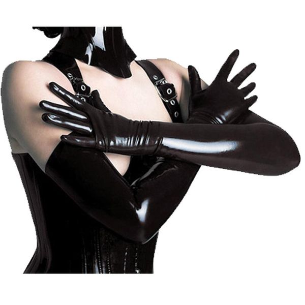 

five fingers gloves women black leather long fashion stage performace muti-color pu sleeve elbow & mittens, Blue;gray