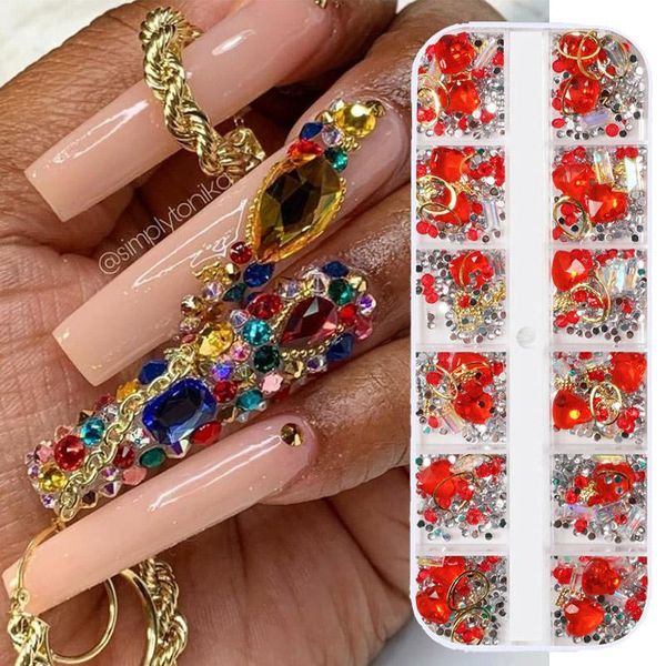 

grids crystals 3d nails rhinestones colorful beads metal rivets sparkling nail art decorations gems manicure studs strass, Silver;gold