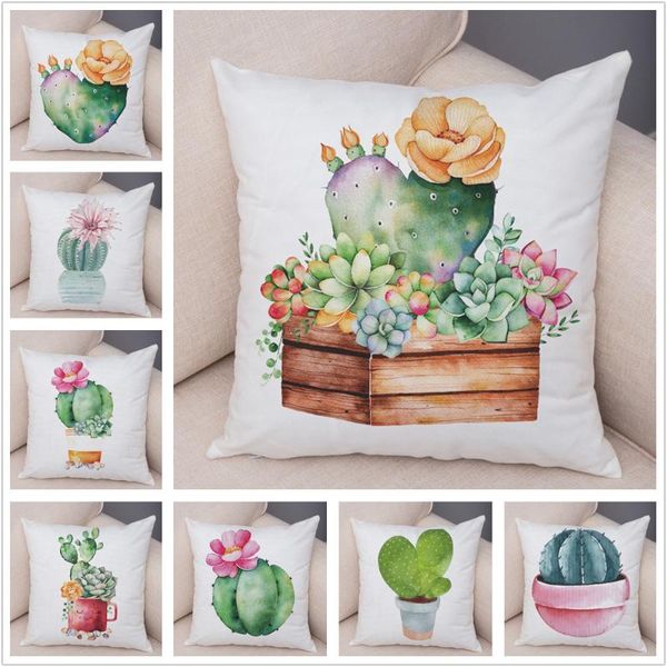 

super soft plush watercolor cactus pillow case linen 45*45cm cushion cover for sofa home decor print green plant pillowcase cushion/decorati