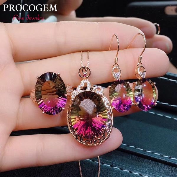 

ametrine jewelry sets for women party gifts fine big stones heart necklace ring drop earrings s925 silver #449 bracelet, &, Black