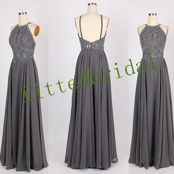 

halter long prom dresses crystal chiffon evening gown backless plus size boutique occasion dress, Black