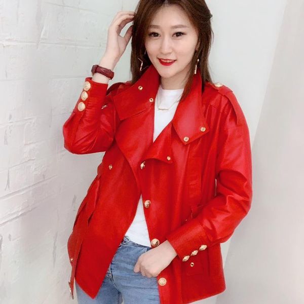 

women's leather & faux 2021 short jacket long sleeve women genuine, Black