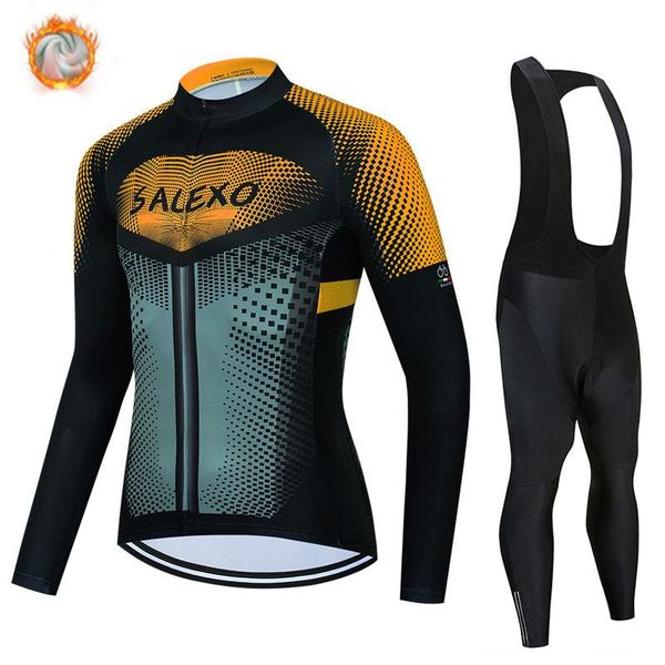 

racing sets winter cycling jersey set 2022 thermal fleece men's mountian bicycle clothes wear ropa ciclismo bike clothing, Black;blue