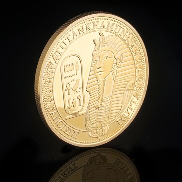 

50pcs non magnetic crafts gold plated commemorative coin ancient egyptian pharaoh stone lions face pyramid badge