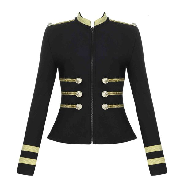 

european and american high-quality star stand collar slim jacket, Black
