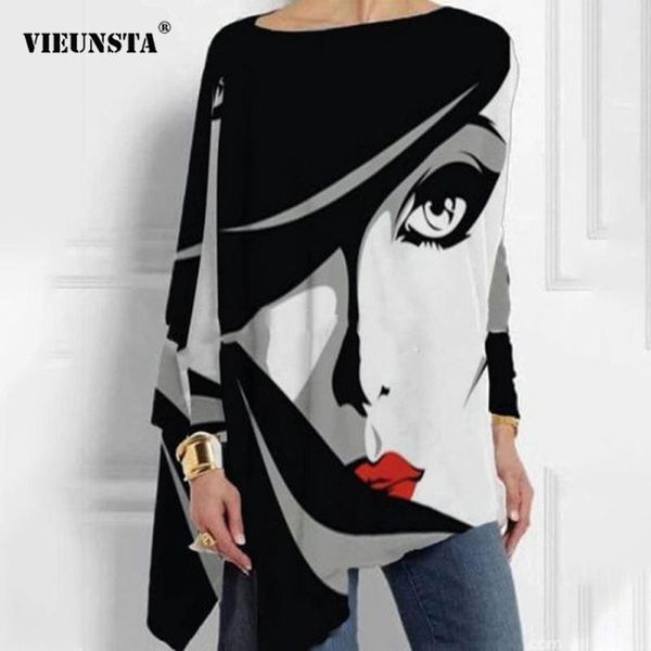 

women's blouses & shirts women elegant chic print long sleeve pullover 2021 autumn loose irregular hem blusa fashion simple daily o nec, White