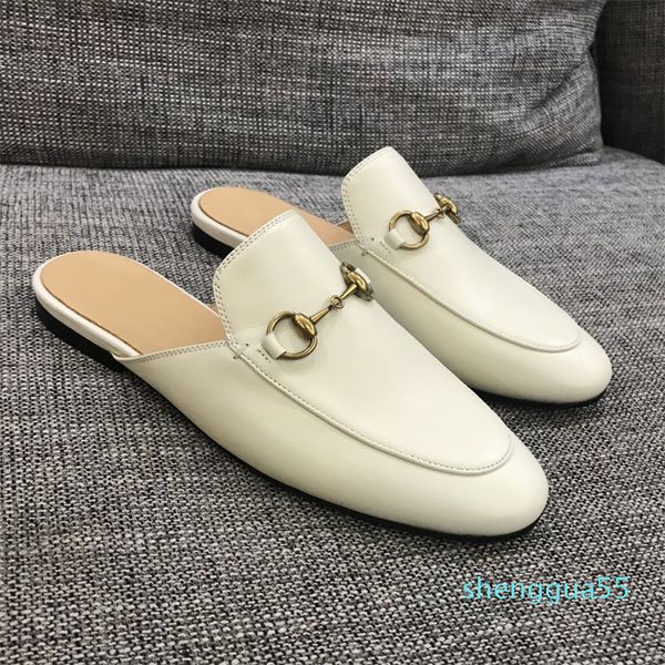 

muller slipper styles genuine leather loafers with buckle fashion women princetown ladies casual mules scuffs 5292, Black