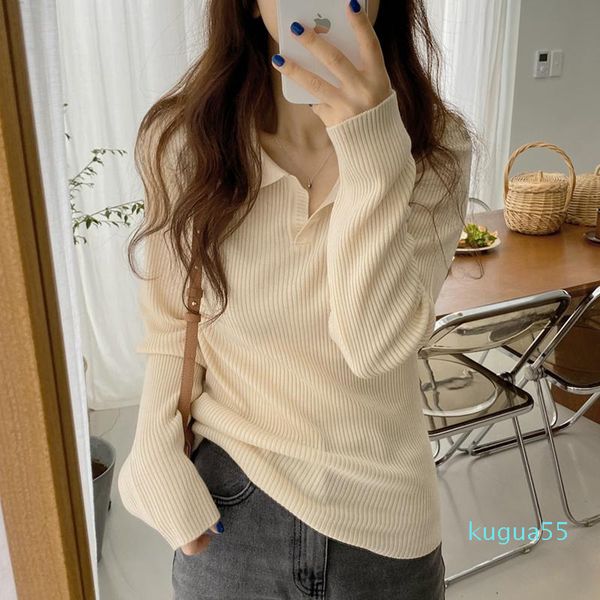 

women's sweaters syiwidii sweater fall 2021 women turn-down collar pullovers korean black beige casual knitted japanese fashion winter, White;black