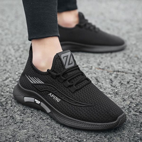 

authentic flying woven men's breathable mesh running shoes black white red comfortable soft sole sneakers trainers