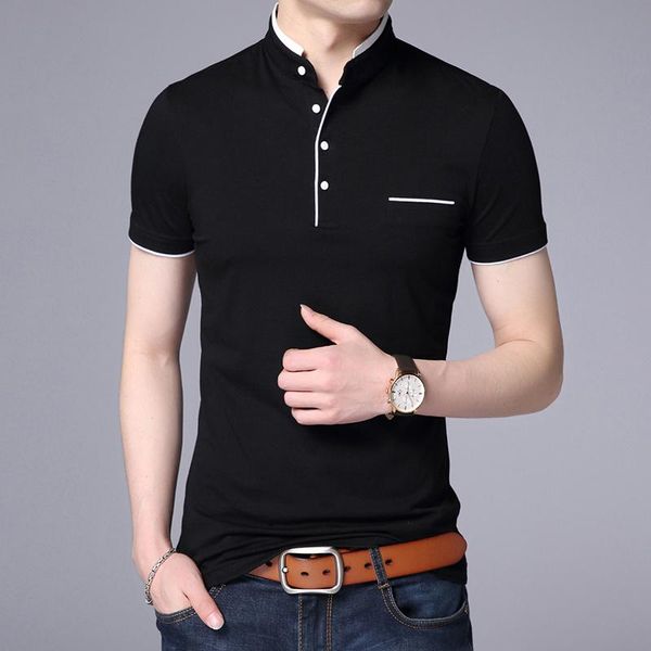 

men's polos 2021 fashion designer shirt man's solid color collar mandarin thin suit short sleeve boy casual clothes, White;black