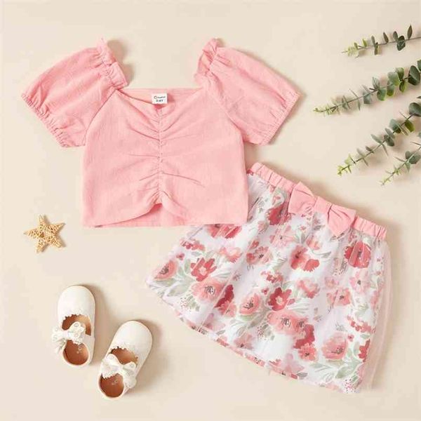 

trendy toddler girl and bowknot floral print skirt 210528, White