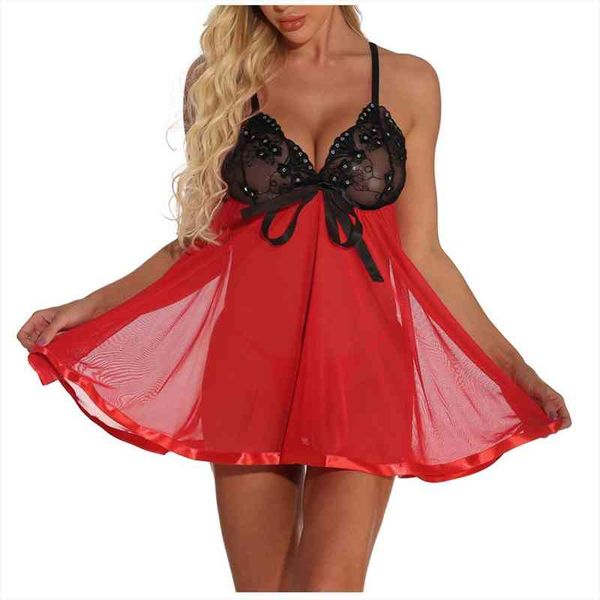 

s 6xl plus size women sleepwear lace perspective v neck night dress summer ladies nightgowns nightwear sleeveless, Black;red