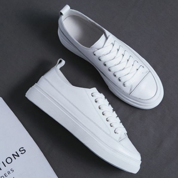 

dress shoes ins genuine leather shoes cow leather flat bottom loafers white sports casual student vulcanized sneakers uboz, Black