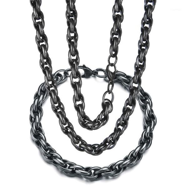 

stainless steel thick chain simple and old twist bracelet retro fashion personality hip hop necklace set 100g earrings &, Silver