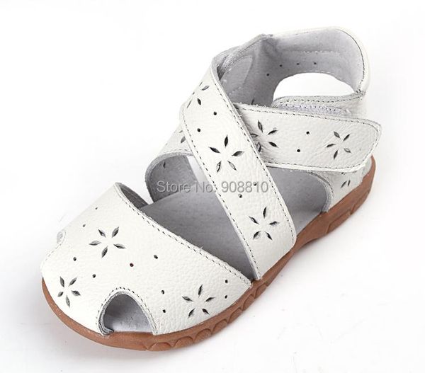 

sandals 2021 girls genuine leather soft toddler shoes white pink blue closed toe summer style flower cutouts sandq baby, Black;red