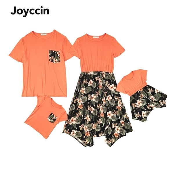 Joyccin Aile Eşleştirme Kıyafetler Çiçek Baskı Bayan Elbise erkek T-Shirt Toddlers Giyim 210922