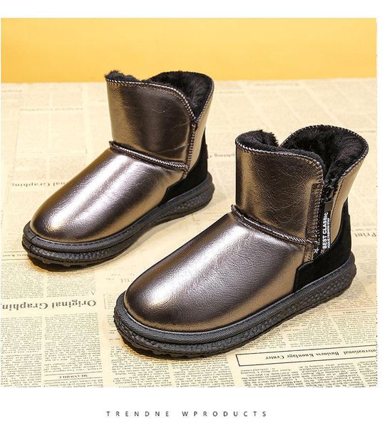 

boots 2021 shiny womens fashion waterproof sequins winter fur warm plush lady snow boot zip princess shoes, Black
