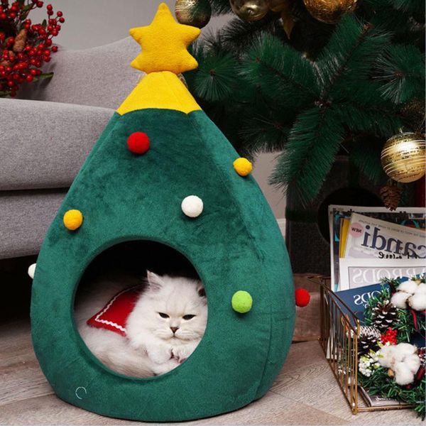 Letti per gatti Mobili Natale Simpatico letto per cani Grotta Sacco a pelo semichiuso Casa Cestino nido Comodo piccolo animale Inverno caldo