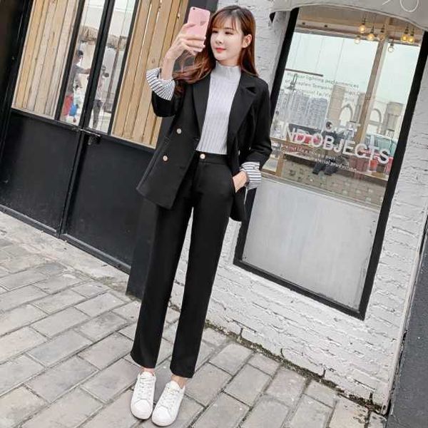 

office ladies 2 piece set business ol blazer jacket suit coat pants sets casual wear work female aq504 women's two, White