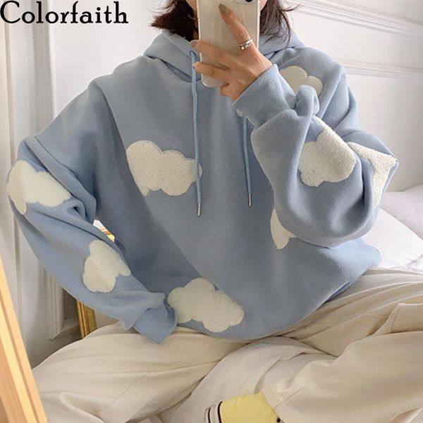 

women's hoodies & sweatshirts colorfaith 2021 autumn winter women harajuku pullovers oversized korean cute jumper girls ss4121, Black