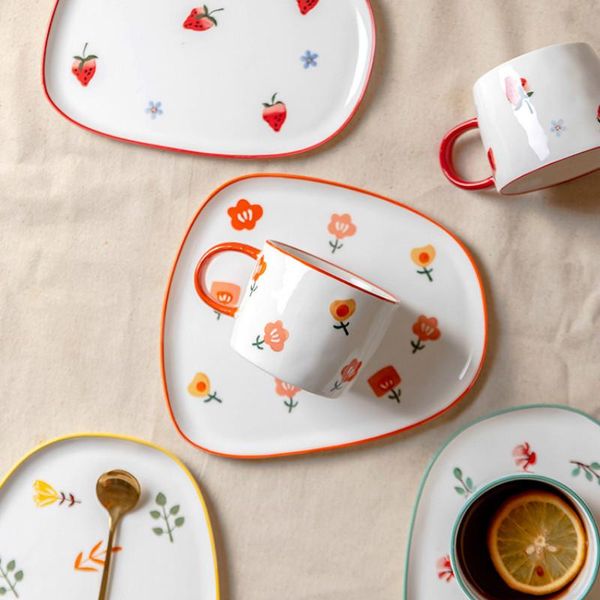 

cups & saucers strawberry nordic style yellow coffee cup small tea afternoon white saucer set with infuser tazas cafe drinkware