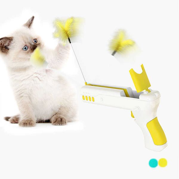 Teaser de bola de penas para gatos arma automática substituível gato treinamento interativo exercício gatinho interessante brinquedos jouet bate-papo 210929