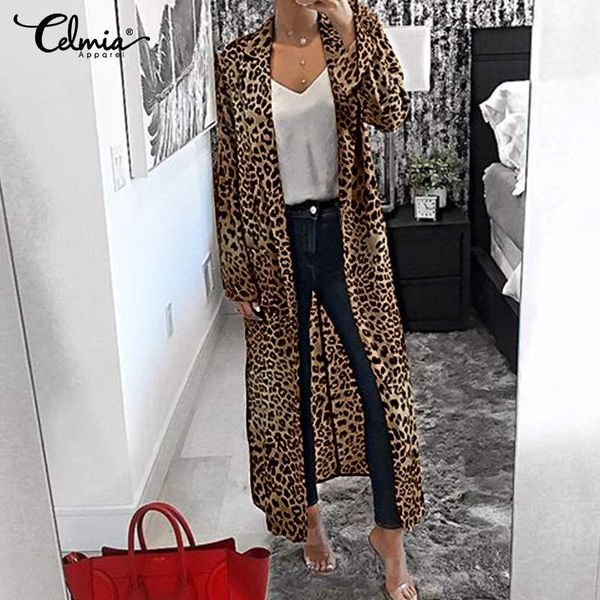 

women's blouses & shirts celmia 2021 autumn women blouse plus size long sleeve lapel tunic casual loose leopard print cardigan coat fem, White