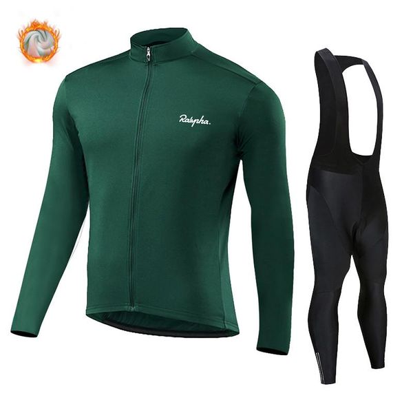 

racing sets ralvpha 2021 professional team winter fleece men's cycling jersey set mtb bib ropa ciclismo triathlon, Black;blue