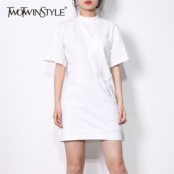 

white minimalist dress for women o neck patchwork pocket casual midi dresses female summer fashion clothes 210520, Black;gray
