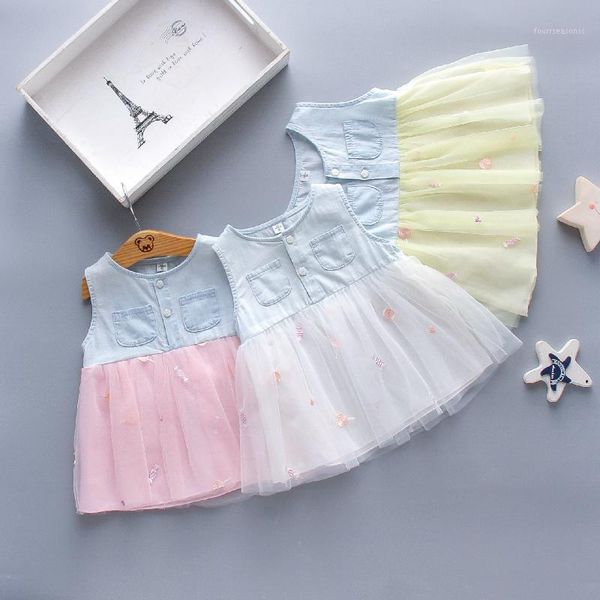 

girl's dresses summer born baby girl dress lollipop embroidery patchwork mesh sleeveless vest princess clothes 0-12m1, Red;yellow