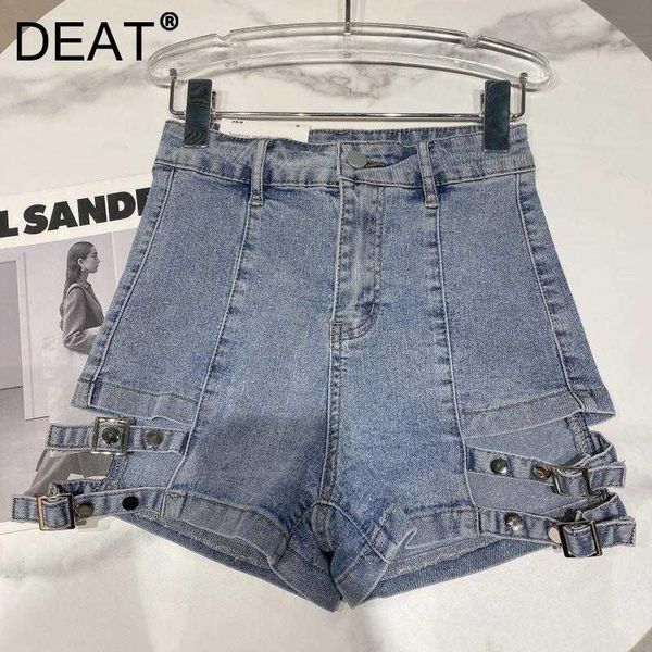 

women's shorts deat women denim hollow out high waist side double buckle punk style fashion temperament spring summer 2021 11d930, White;black
