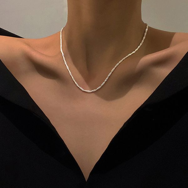 

xianlan091 sparkling necklace female ins small wind design feeling collarbone chain han guodong door fashion necklace, Silver